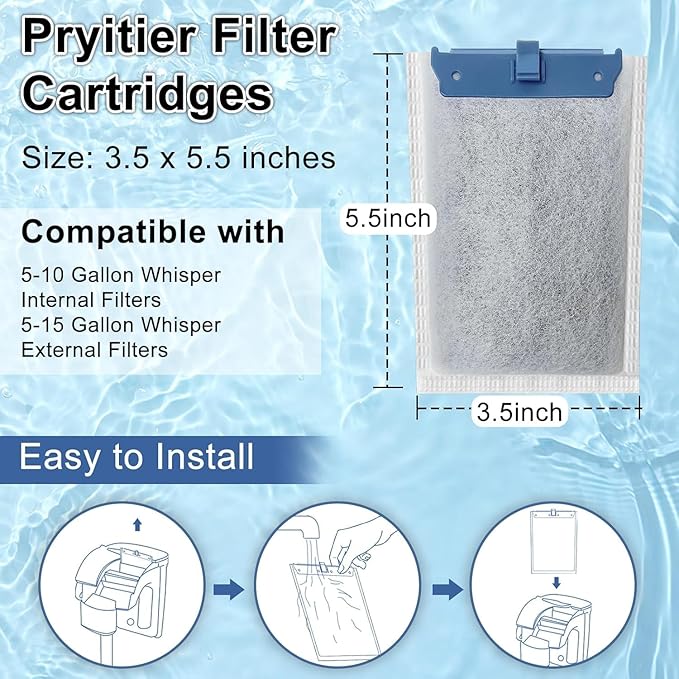 9 Pack Filter Cartridge Compatible with Whisper Bio-Bag Filters 10i/IQ10/PF10, Medium Replacement Filter Cartridges for Aquariums Compatible with ReptoFilte 20 gallons (90 GPH)-PurrikoPets