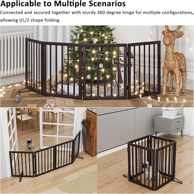 Dog Gates for Doorways Stair House Freestanding Pet Gates for Dogs Wooden Dog Gate with Support Feet Indoor Fence-PurrikoPets