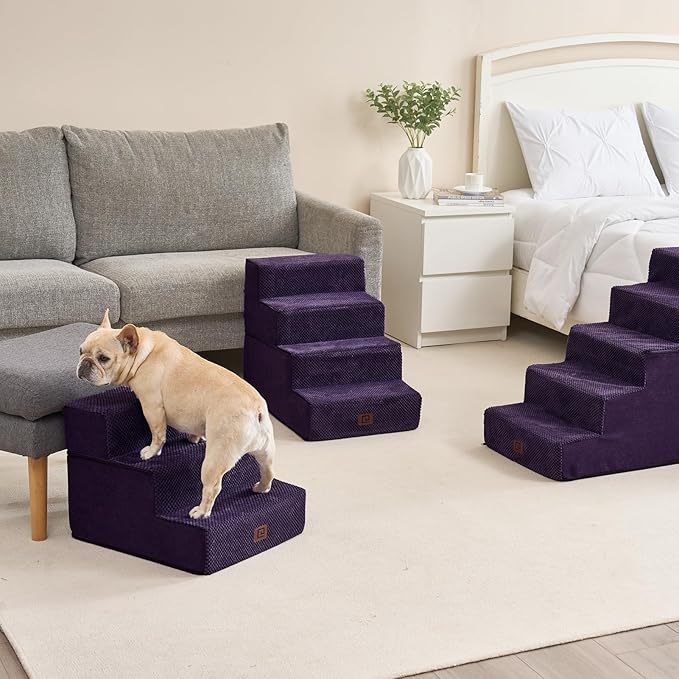 EHEYCIGA Dog Stairs for Small Dogs 13.5" H, 3-Step Dog Steps for Couch Sofa and Chair, Pet Steps for Medium Cats, Non-Slip Balanced Pet Ramp Indoor, Purple-PurrikoPets
