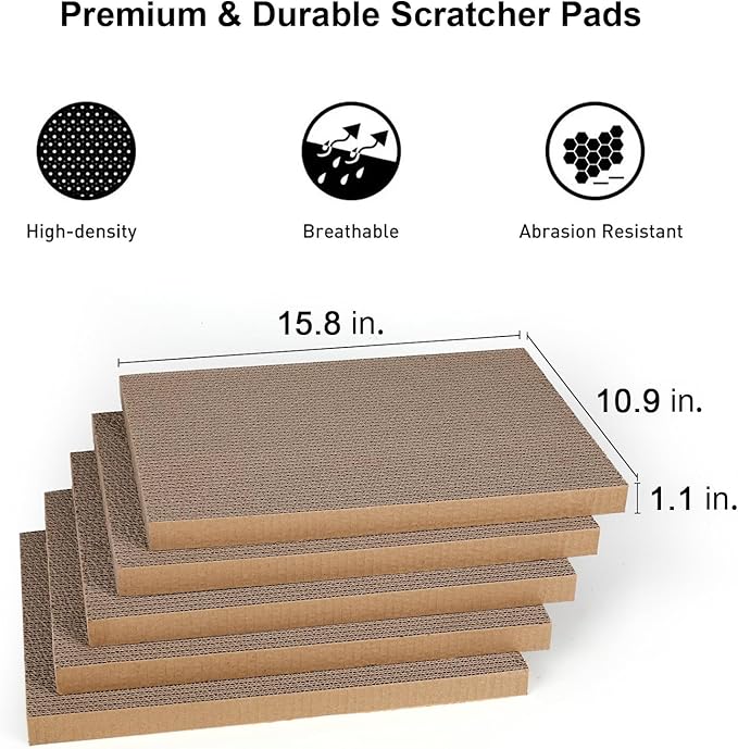FUKUMARU 5 PCS Cat Scratching Boards, 11.4 Inch Width Ex-Large Cat Scratcher Box, Reversible Cardboard Scratchers for Indoor Cats, Cat Scratch Box for Large, Medium and Small Cats, Protect Furniture-PurrikoPets