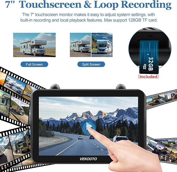 2 Magnetic Solar Wireless Backup Camera with 7'' IPS Touchscreen, 15,000mAh Rechargeable, Auto Sleep, No Wiring, 1080P Night Vision Wireless Backup Camera for Trucks, RV, Trailer, Camper VEKOOTO VK7-2-PurrikoPets