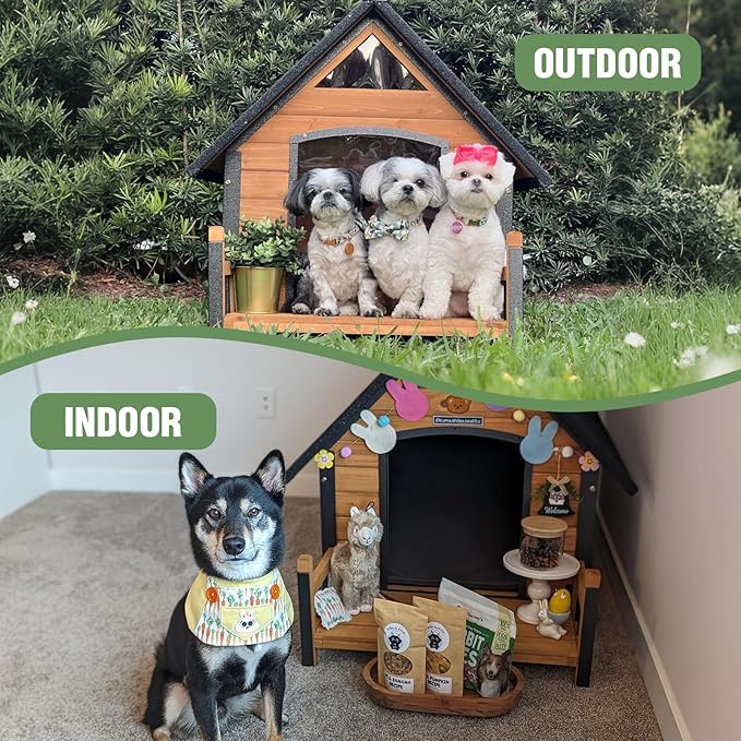 Dog House Outdoor Insulated for Winter, Puppy Kennel with Anti-Chewing Iron Frame, Weatherproof Dog Crate with Insulated Liner for Small Medium Large Dogs (Brown, 45" x 32.9" x 32.6")-PurrikoPets