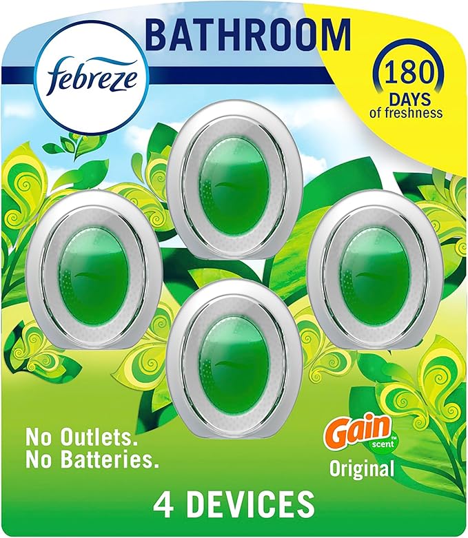 Febreze Bathroom Air Freshener, Odor-Fighting, Plug In Alternative, Air Fresheners for Home and Bathroom and Kitchen, Closet Air Fresheners, Gain Original Scent, 4 Count-PurrikoPets
