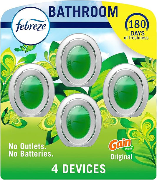 Febreze Bathroom Air Freshener, Odor-Fighting, Plug In Alternative, Air Fresheners for Home and Bathroom and Kitchen, Closet Air Fresheners, Gain Original Scent, 4 Count-PurrikoPets