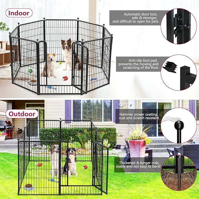 Dog Playpen 40 inch 10 Panels Indoor Dog Pen for Large/Medium/Small Dogs Heavy Duty Metal Dog Fence Outdoor for Yard, Puppy Playpen with Door Portable Pet Fence for RV Camping Yard-PurrikoPets