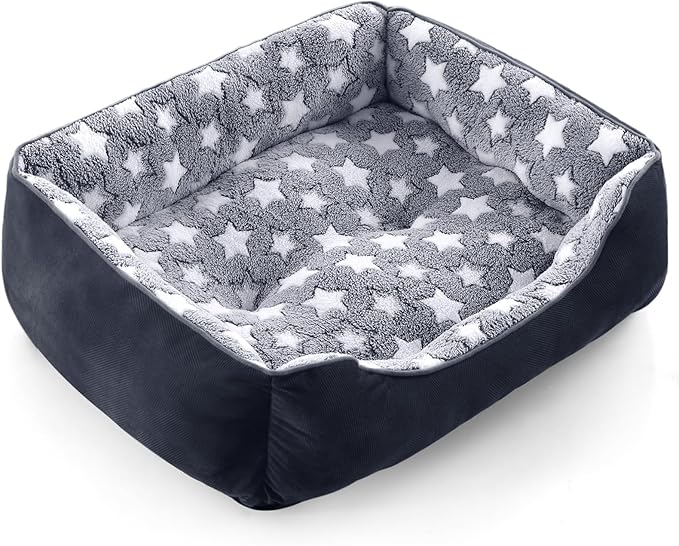 GASUR Small Dog Beds Small Size Dogs, Rectangle Washable Dog Bed, Orthopedic Dogs Sofa Bed, Pet Cuddler Anti-Slip Bottom, Soft Calming Sleeping Warming Puppy Bed (S (20"x 19"x 6"), Black)-PurrikoPets