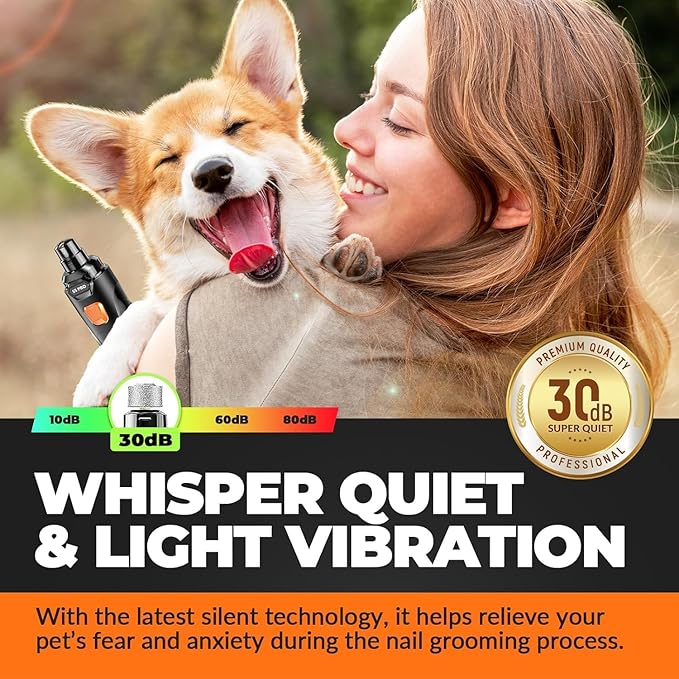 Dog Nail Grinder with 2 LED Lights Powerful 2 Speeds Super Quiet Dog Nail Trimmers with 3 Grinding Wheels Rechargeable Pet Dog Nail Clippers for Large Medium Puppy Dogs Dog Nail File Cat Nail Clipper-PurrikoPets