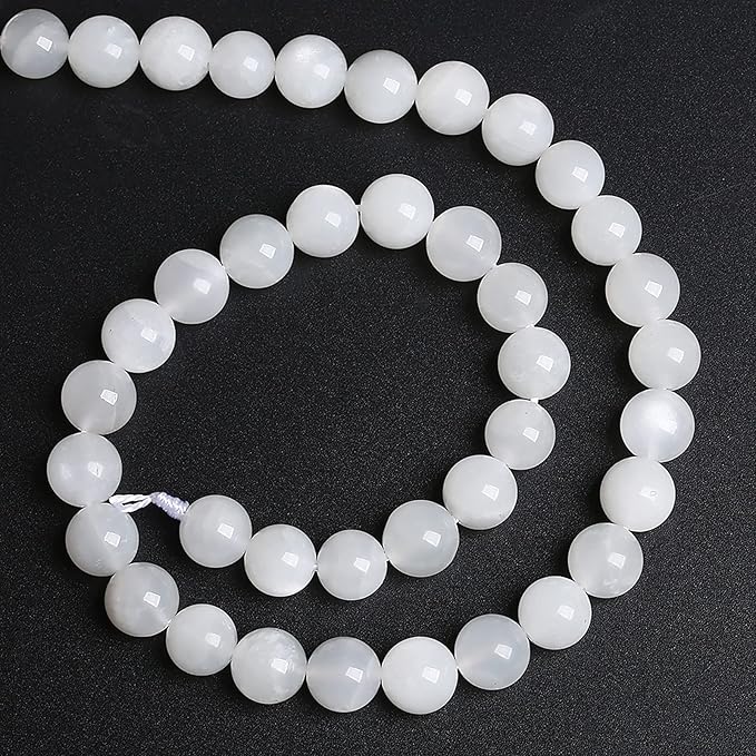 10MM 36PCS Natural White Moonstone Gemstone AAA Grade Crystal Spacer Loose Beads for Jewelry Making DIY Bracelet 15 Inches 1 Strand