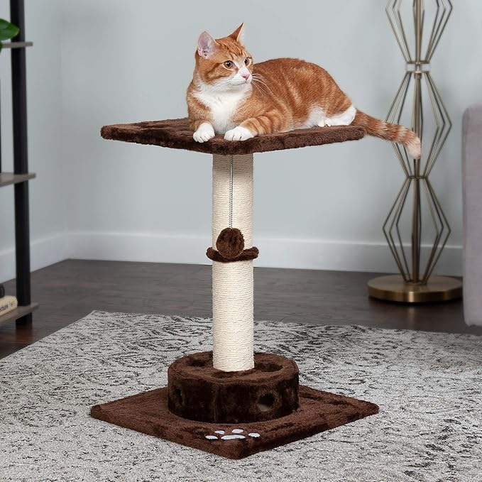 Furhaven 22.5" Tall Cat Tree for Indoor Cats, Ft. Sisal Scratching Post, Plush Ball Toy, & Busy Box Toy - Tiger Tough Scratching Post Interactive Playground - Brown, One Size-PurrikoPets