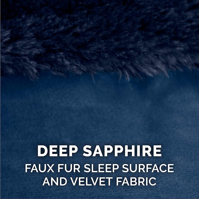 Furhaven Cooling Gel Dog Bed for Large Dogs w/ Removable Bolsters & Washable Cover, For Dogs Up to 125 lbs - Plush & Velvet L Shaped Chaise - Deep Sapphire, Jumbo Plus/XXL-PurrikoPets