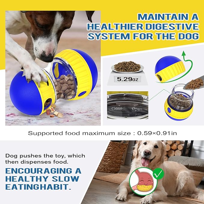 Dog Treat Dispensing Puzzle Toy Adjustable Food Dispenser Slow Feeder Puppy Enrichment Training Rolling Ball Pet Interactive Chase Toys for Small Medium Large Dogs to Keep Them Busy-PurrikoPets