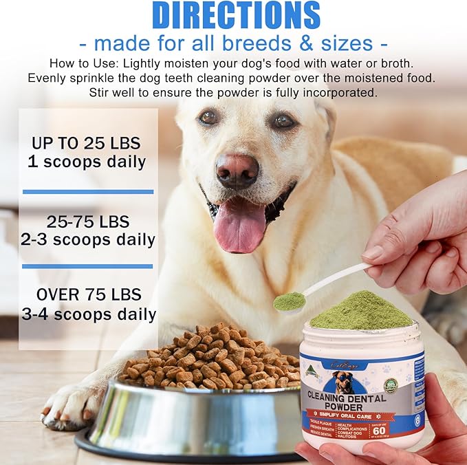 Dog Teeth Cleaning Powder, Dog Dental Powder and Breath Freshener, Plaque Off Pet Tooth Cleaning lab co, Bad Breath & Tartar Remover for Dogs, Natural Herbal Blend - All Breeds & Sizes-PurrikoPets