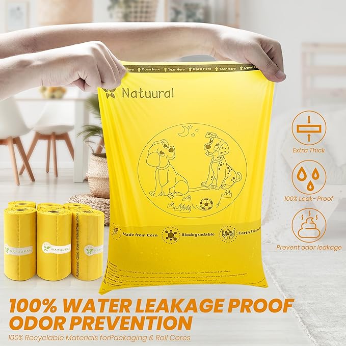 Dog Poop Bags Rolls-600 Counts, 40Rolls, Biodegradable Poop Bags Made of Cornstarch, 100% Leak Proof and Easy to Open (Yellow)-PurrikoPets