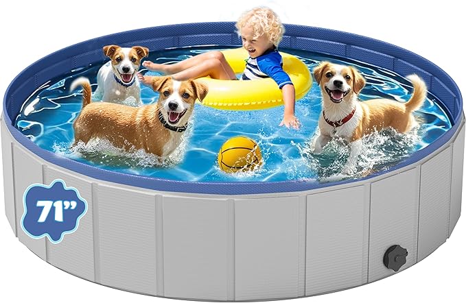 Dog Pool for Large Dogs, Foldable Plastic Pool for Dogs Slip-Resistant (XL - 71'' x 12'')-PurrikoPets
