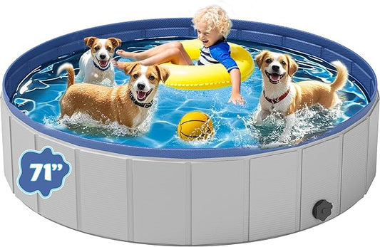 Dog Pool for Large Dogs, Foldable Plastic Pool for Dogs Slip-Resistant (XL - 71'' x 12'')-PurrikoPets