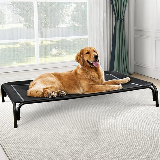Elevated Dog Bed, Raised Outdoor Dog Bed for Extra Large Sized Dog, Portable Cooling Pet Cot with Breathable & Washable Mesh, Indoor & Outdoor Pet Hammock with Skid-Resistant Feet.-PurrikoPets