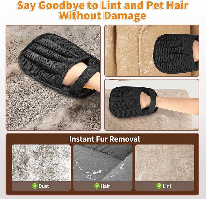 2Pcs Pet Hair Removal Glove for Cats & Dogs, 2025 Newly Upgraded Five-Finger Electrostatic Pet Hair Gloves, Reusable Pet Hair Remover Tool for Couch, Clothing, Car Seat,Carpet-PurrikoPets