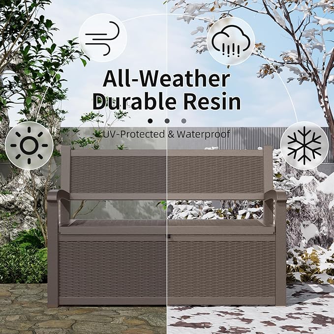 80 Gallon Storage Bench Deck Box, Waterproof and Lockable Outdoor Storage Furniture for Patio, Garden, and Porch – Perfect for Storing Garden Tools and Cushions (Gray)-PurrikoPets