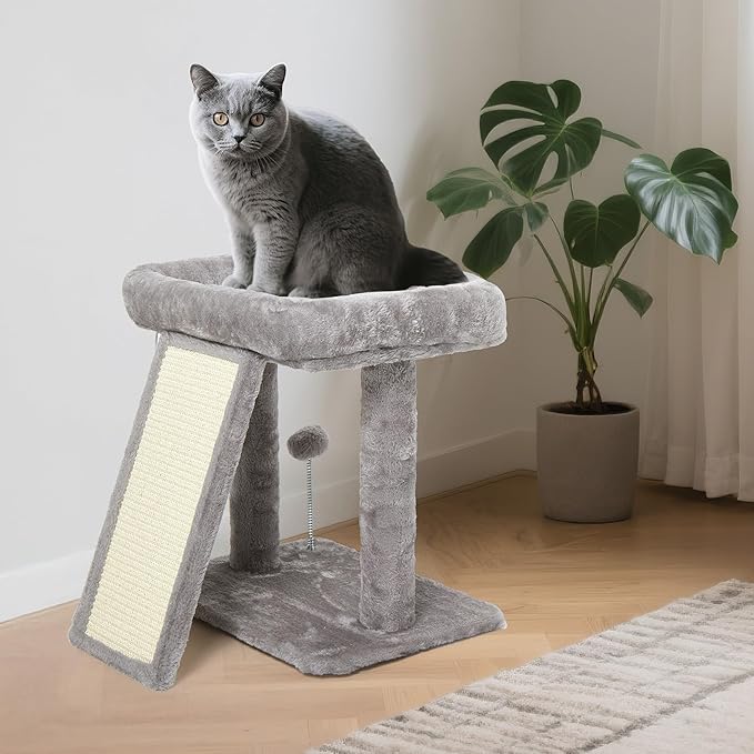 17.7-inch Small Cat Tree Tower with Scratching Post for Indoor Cats,Light Grey-PurrikoPets