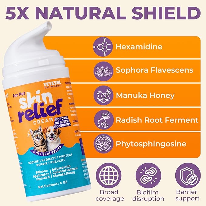 Dog Skin Soother - Dry Itchy Skin Relief & Hot Spots Soothing Cream for Dogs&Cats - Healing Ointment with Colloidal Oatmeal&Manuka Honey - Canine Conditioner Moisturizer with Applicator- 100g-PurrikoPets