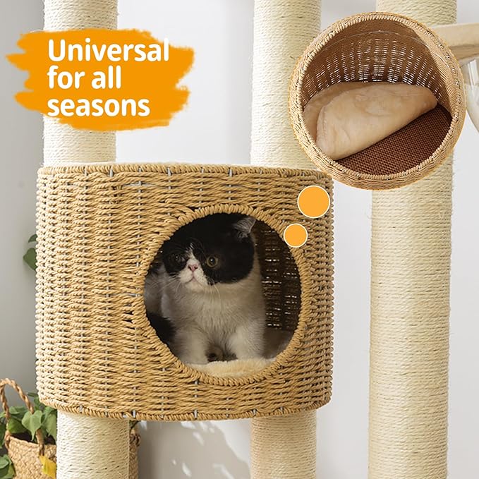2025 Modern Cat Tree Tower for Large Cats, Advanced Space Module Cat's Nest, Hand Woven Multilevel Huge Paws Pals Tree, 7cm Natural Sisal Prop Wood, Scratching Cat Lover Gifts-PurrikoPets
