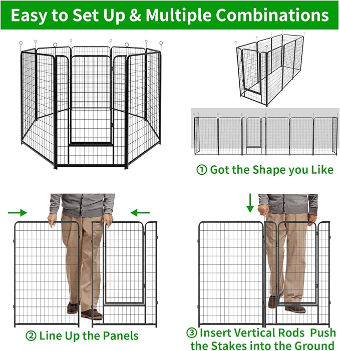 Dog Playpen Outdoor Extra Wide 8 Panels Heavy Duty Dog Fence 50" Height Anti-Rust with Doors Portable for RV Camping Yard, Total 21FT, 35 Sq.ft, Snowy Black-PurrikoPets