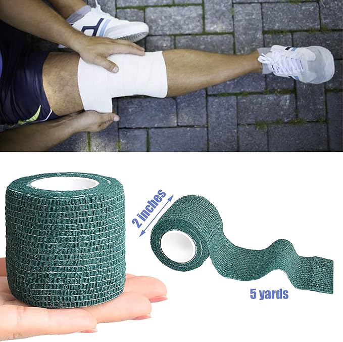 9 Pack 2" x 5 Yards Self Adhesive Bandage Wrap Self Stick Wrap for Ankle, Wrist, Finger, Sports, Breathable Cohesive Vet Tape for Pets (Dark Green)-PurrikoPets