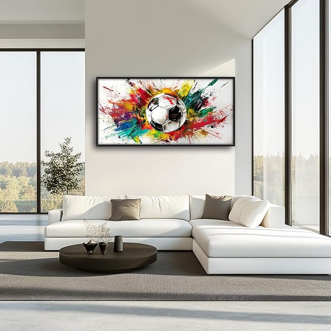 Extra Large Framed Soccer Wall Art,Oversized Colorful Graffiti Sport Ball Wall Decor Pictures for Living Room,Canvas Print Painting Modern Artwork Bedroom Office Bathroom Home Decor 60L x30W-PurrikoPets