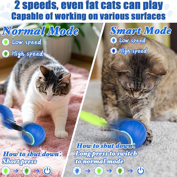 AIERSA Interactive Cat Toys for Indoor Adult Cats, Automatic Self-Play Cat Ball Toy for Kitten to Keep Them Busy, Electric Speed Tail Moving Cat Toy with 3 Tails and 4 Springs (Blue)-PurrikoPets