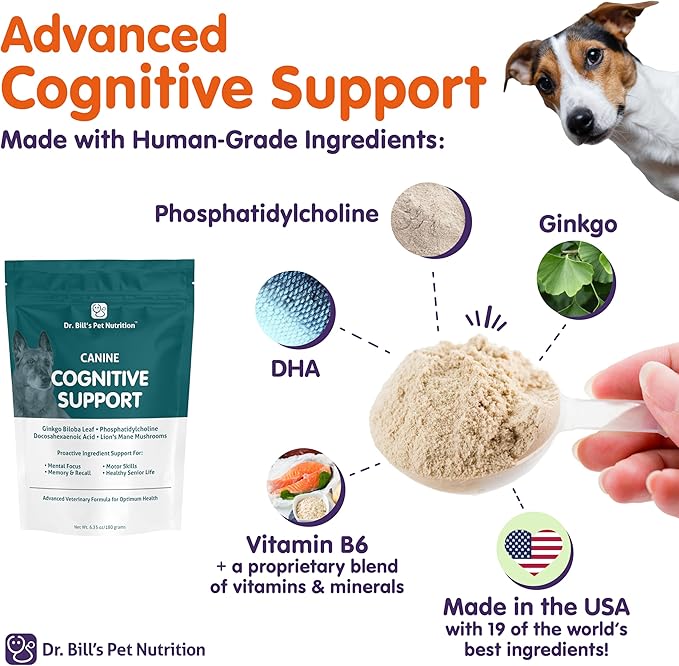 Dr. Bill’s Canine Cognitive Support | Memory Support Supplement Multivitamin for Dogs | Contains Gingko Biloba, L-Carnosine, Vitamin B-12, L-Glutamine, L-Tyrosine, and DHA for Adult and Senior Dog-PurrikoPets
