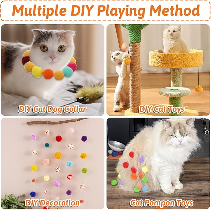 50PCS 1 Inch Cat Toys Balls Kitten Cat Pom Pom Balls Soft Cat Puff Ball Toys Rolling Interactive Cat Toy Ball Cat Nip Balls Fuzzy Balls for Cats Creative Crafts Decorations Assorted Color-PurrikoPets