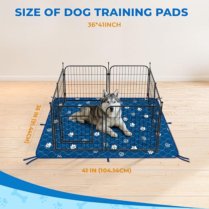 Fostanfly Washable Pee Pads for Dogs, 2 Pack Large 36"x41" Ultra-Absorbent and Leak-Proof Non-Slip Reusable Potty Training Pads for Dogs, Puppy & Cats of Add 8 Lanyards-Blue-PurrikoPets