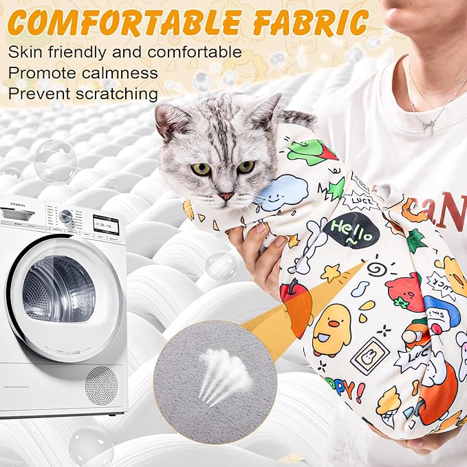 21.7 in Cat Wrap for Cutting Nails, Self-Adhesive Cat Grooming Wrap Anti-Escape Cat Restraint for Nail Clipping Cat Swaddle Wrap Cat Wrapping Cloth for Pet Cleaning and Beauty (Within 6.6 lbs)-PurrikoPets