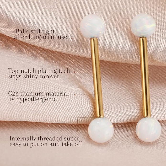 AROWRO Nipple Piercing Jewelry G23 Titanium Nipple Rings Tongue Rings Nipple Bar 14G Internally Threaded Straight Barbells Bridge Piercing Jewelry 12mm-20mm