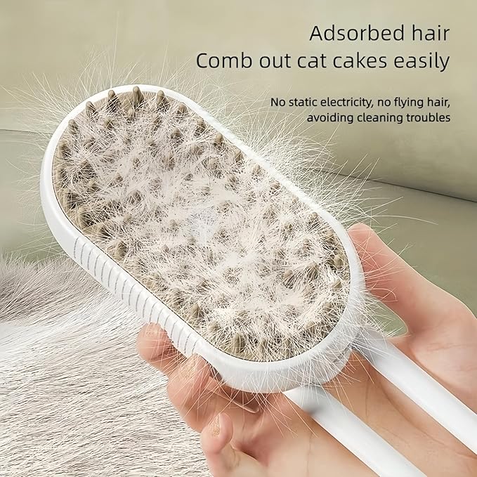 4 in 1 Pet Steam Brush, Cat Steam Brush, Quick & Easy Pet Hair Remover, Massaging & Deshedding - Anti-Static, Moisturizing, USB Rechargeable for Dogs & Cats (White)-PurrikoPets