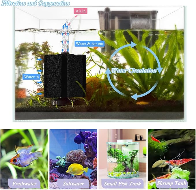 FEDOUR Aquarium Sponge Filter, Ultra Quiet Aeration Bio Sponge Filters for Breeding Fry Shrimp Betta Fish Tank, Efficient Submersible Aquarium Filter for up to 100Gallon Tank (L for up to 100gallon)-PurrikoPets
