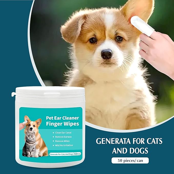 Ear Wipes for Dogs & Cats - Comfortable Finger Design, Gentle Ear Wax, Debris, and Dirt Cleaning | 50-Count Pack-PurrikoPets