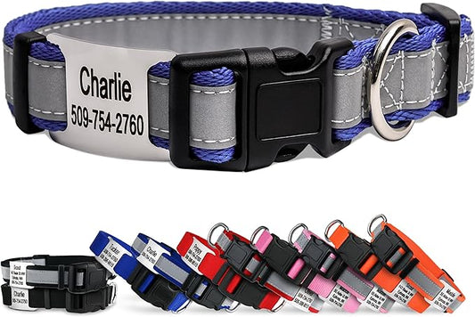 GoTags Reflective Personalized Dog Collar with Nameplate, Adjustable Dog Collar with Custom Engraved Steel Slide On Pet ID Tag, Silent, No Noise Dog Tag for Large Medium or Small (Lavender, Small)-PurrikoPets