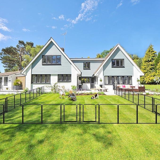 Dog Playpen Outdoor Extra Wide 24 Panels Heavy Duty Dog Fence 32" Height Anti-Rust with Doors Portable for RV Camping Yard, Total 63FT, 316 Sq.ft, Snowy Black-PurrikoPets