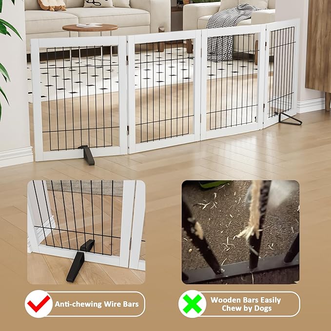 Dog Gate Indoor, Metal Dog Gates for Doorways House, 24-Inch Freestanding Pet Gates for Dogs, Puppy Fence (4 Panel, White)-PurrikoPets