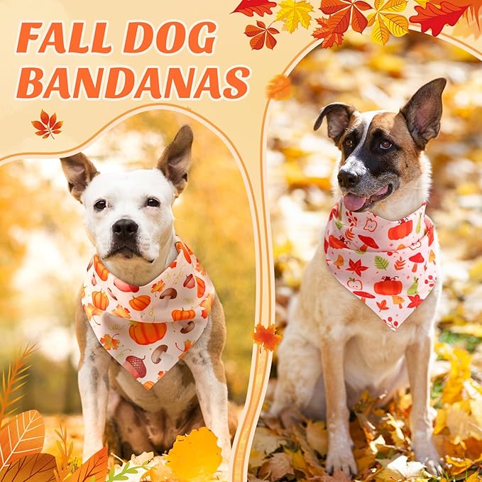 Abbylike 50 Pcs Fall Dog Bandanas Bulk Pumpkin Bandanas for Dogs Triangle Kerchief Bibs Scarf for Small Medium Large Pets Autumn Thanksgiving Costume Accessories, 25 Styles (31.5 x 21.7 x 21.7 Inch)-PurrikoPets