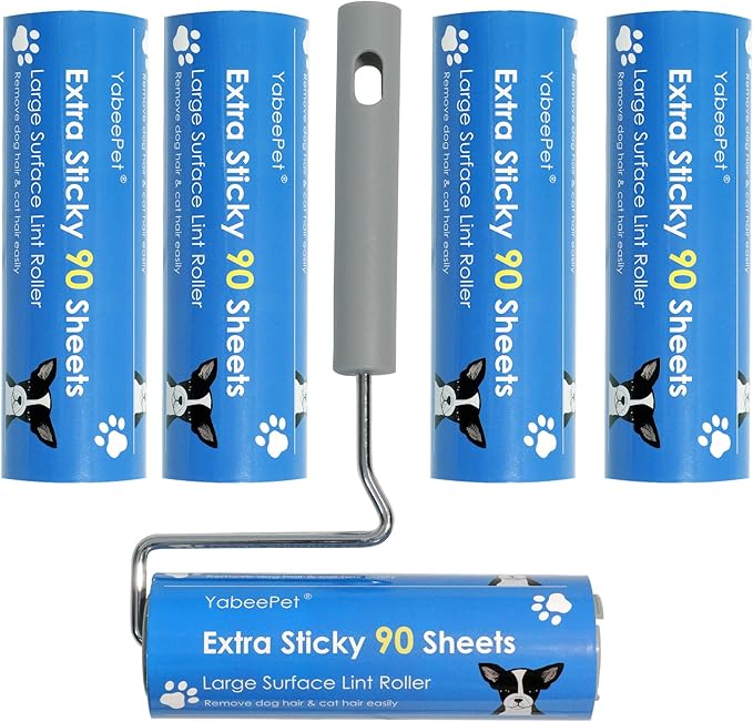 Extra Sticky Large Surface Lint Roller, 6.3'' Giant Lint Roller for Pet Hair, Lint Remover Roller for Cat Hair, Clothes, Furniture (1 Handle + 450 Sheets)-PurrikoPets