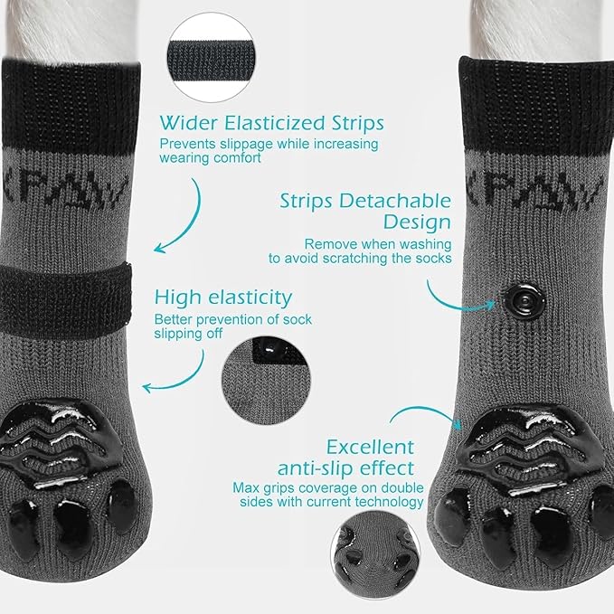 EXPAWLORER Anti Slip Dog Socks to Prevent Licking Paws, Dog Shoes for Hot Pavement, Dog Booties for Small Medium Large Senior Dogs, Traction Control Boots & Paw Protectors for Hardwood Floors-PurrikoPets