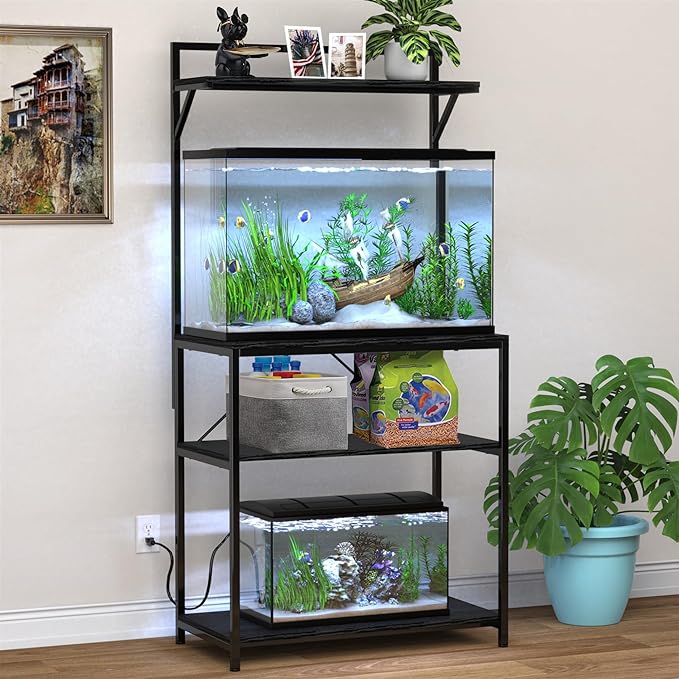 GDLF 20-29 Gallon Fish Tank Stand with Plant Shelf, Aquarium Stand with Storage Shelf for 20 Gallon Long Aquarium 30.7" x 16.53" Tabletop Fits Turtle or Reptile Terrariums-PurrikoPets