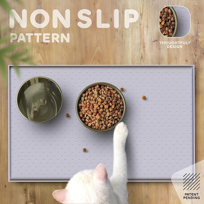 Dog Food Mat - 28x18 Raised Edges Dogs Mat for Food and Water Prevent Spill, Waterproof Cat Food Mats Protect Floors, Easy Clean Dog Bowl Mats for Food and Water, Silicone Pet Feeding Placemats-PurrikoPets
