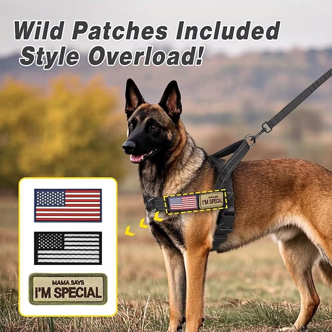 Forestpaw No Pull Dog Harness - Soft Flannel Padded Tactical Dog Vest Harness with Quick Release Buckle, Adjustable Reflective Pet Harness for Medium Dogs Walking Training,Black M-PurrikoPets