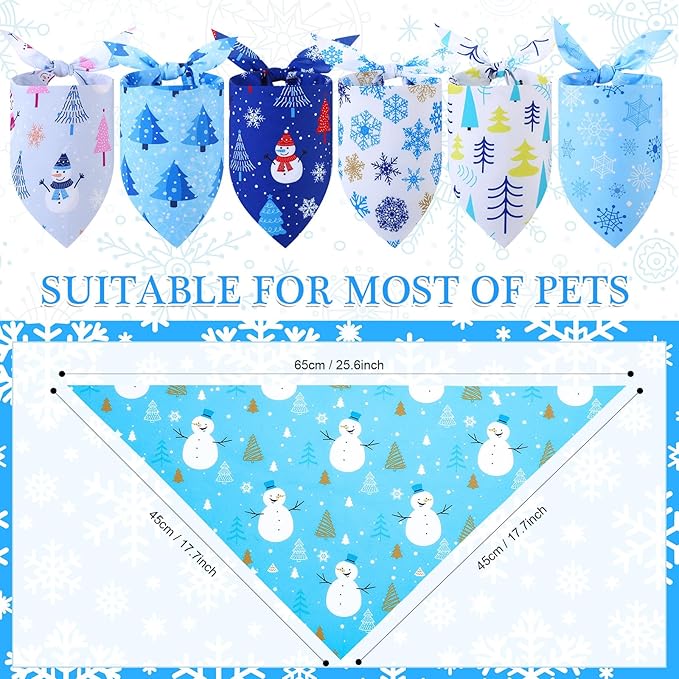 Abbylike 50 Pieces Winter Dog Bandanas Bulk Blue Snowflake Dog Bandanas for Pets Triangle Kerchief Scarf Bibs for Winter Pets Cats Party Costume Accessories (25.6 x 17.7 x 17.7)-PurrikoPets