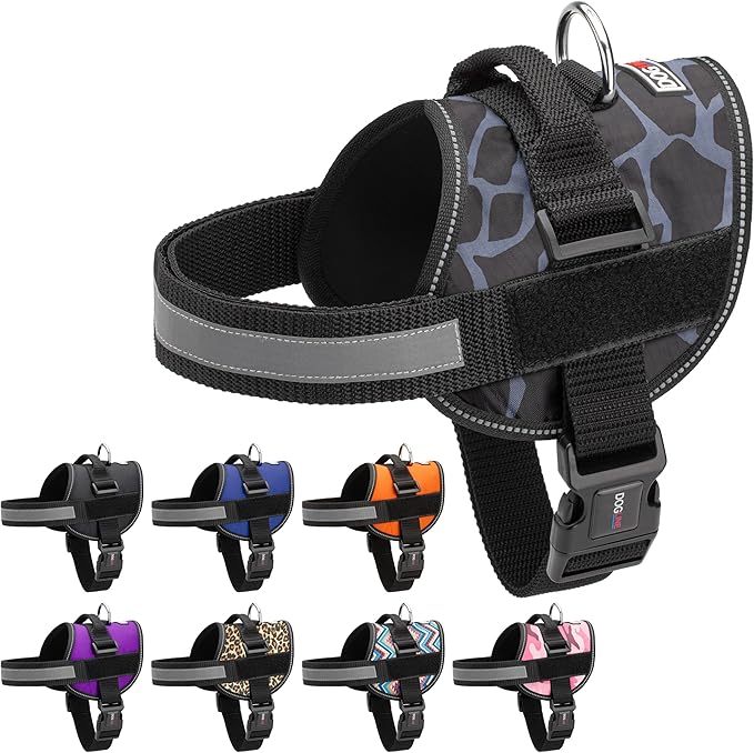 Dogline Dog Harness, Reflective No-Pull Adjustable Vest with Handle for Walking, Training, Breathable, No - Choke Harness for Small, Medium or Large Dogs Room for Patches Girraffe Grey XL 33"-46"-PurrikoPets