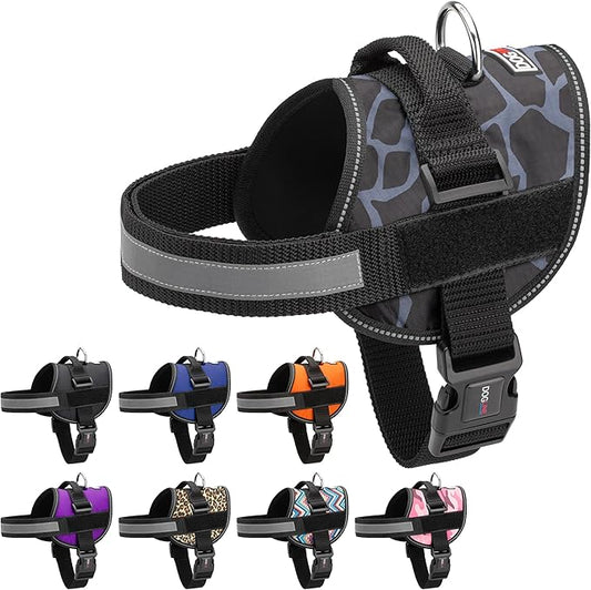 Dogline Dog Harness, Reflective No-Pull Adjustable Vest with Handle for Walking, Training, Breathable, No - Choke Harness for Small, Medium or Large Dogs Room for Patches Girraffe Grey XL 33"-46"-PurrikoPets