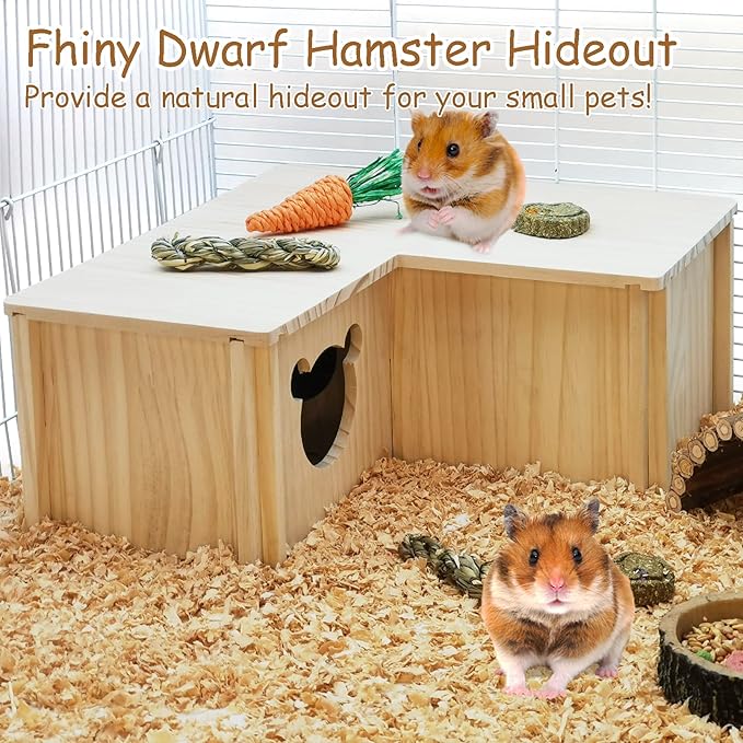 Fhiny Wooden Hamster House, Multi-Chamber Hamster Hideout & Tunnel Detachable Activity Room Exploring Toys Rats Habitat Decor for Dwarf Hamsters Gerbils Mice Lemmings (Small)-PurrikoPets